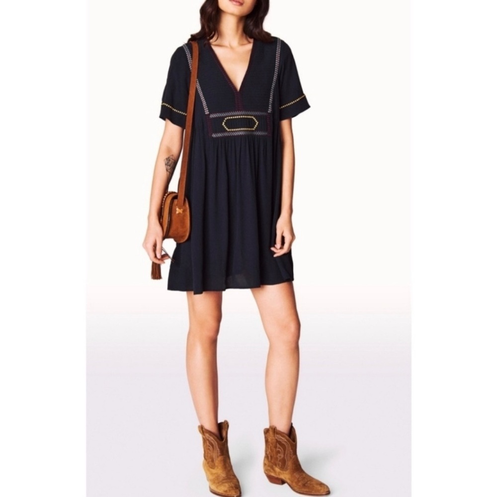 Ba&sh Robe Talia embroidered mini dress in black XS